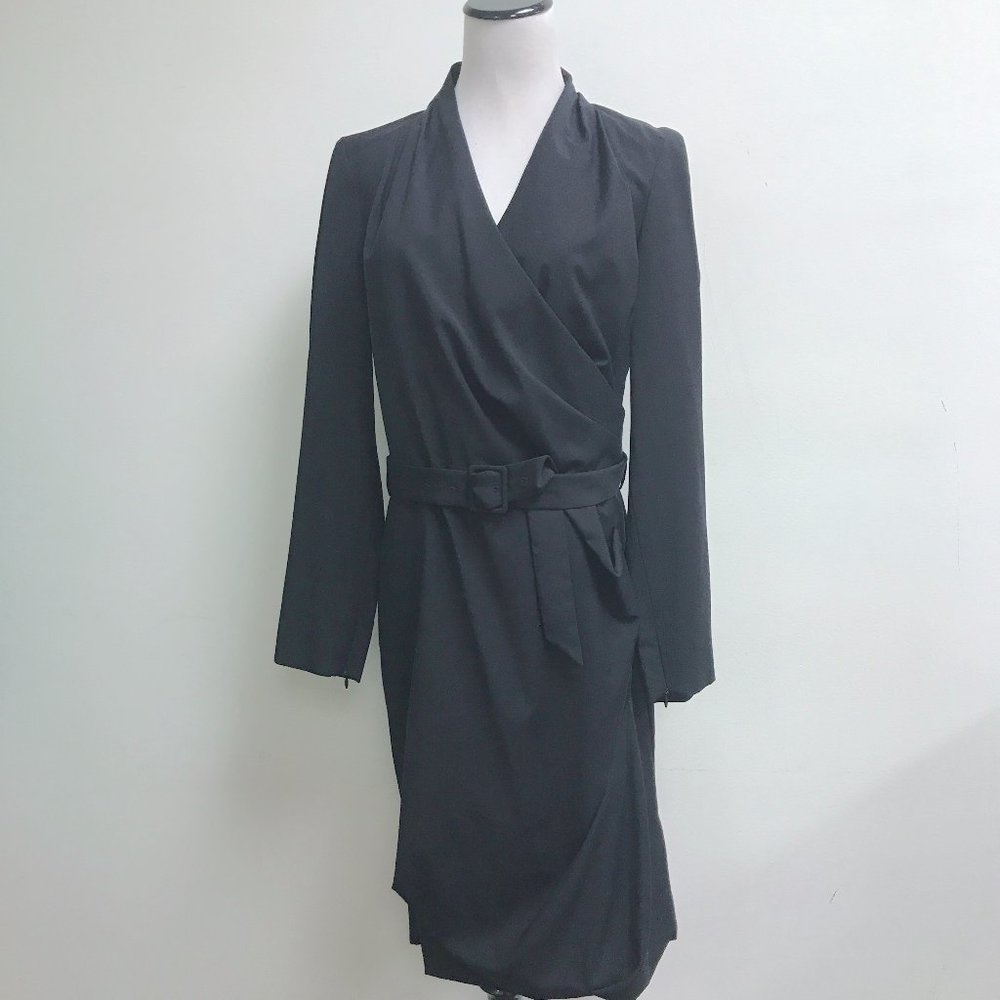 Pauw Amsterdam black belted dress wool draped neck made in Belgium 4